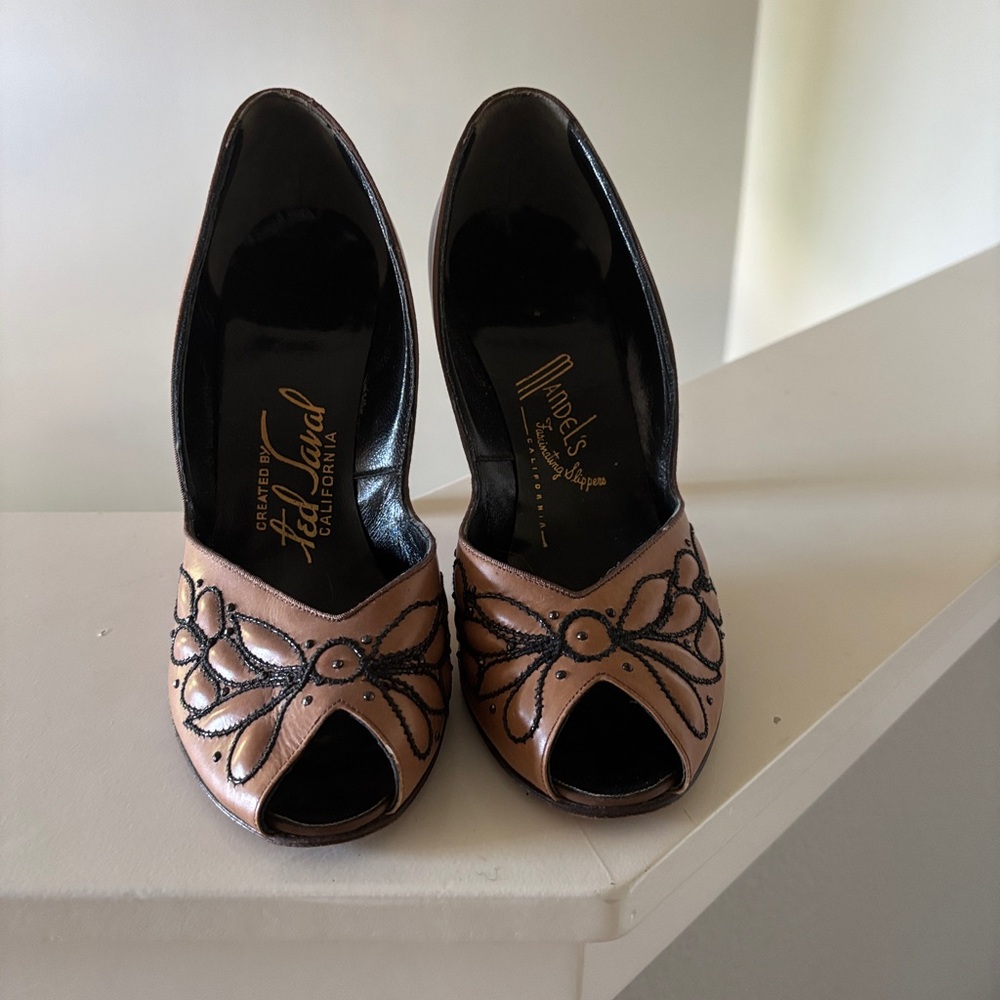 Women's Black and Brown Peep Toe Heels